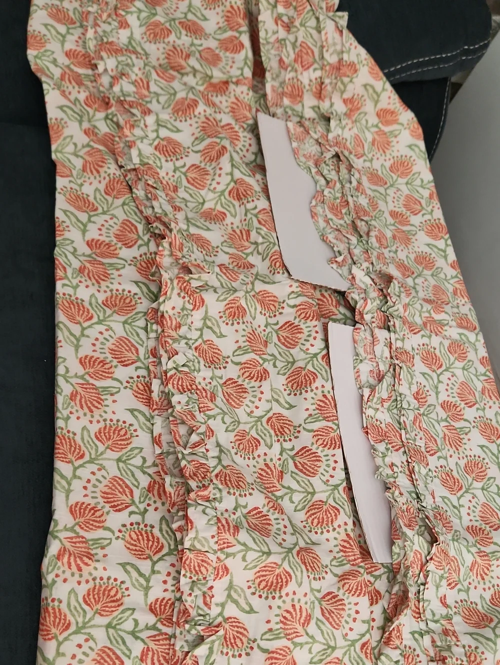West Elm Vine Floral Ruffle Panel Curtain in Coral and Green set of 2 48